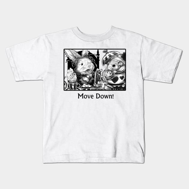 Wonderland - Tea Party - Move Down - Black Outlined Version Kids T-Shirt by Nat Ewert Art